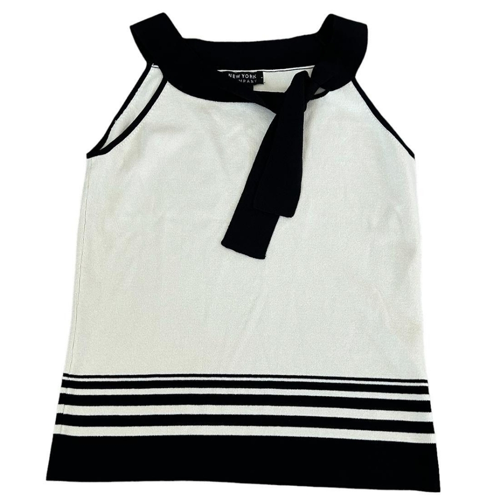 ❗Y2K New York & Company White Black Bow Tie Front Knit Tank XS❗